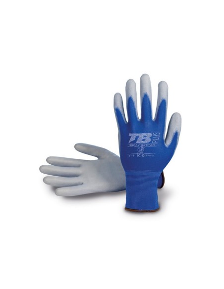 GUANTE NYLON AZUL RECYBRI PU GRIS EN PALMA GUANTE NYLON AZUL RECYBRI PU GRIS EN PALMA