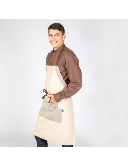 DELANTAL CON PETO BEIGE COMBI ESPIGA 82X72 CM