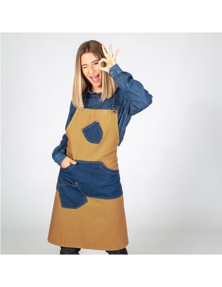Delantal con peto lavado sarga tejano añil 80 X 85 cm