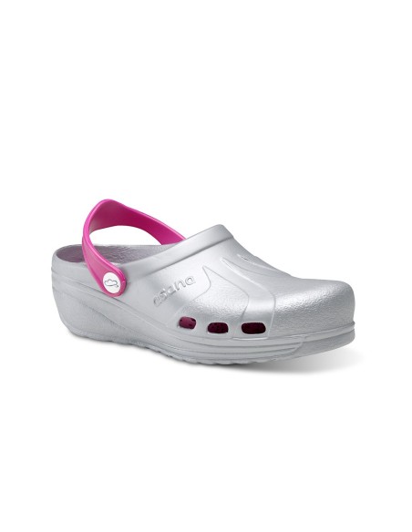 Zueco asana plata fucsia