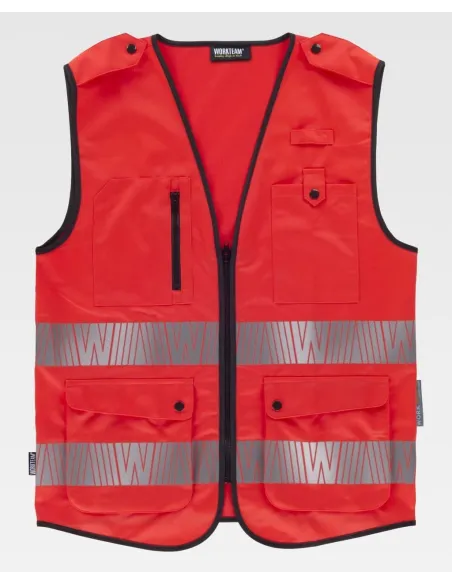 Chaleco de alta visibilidad rojo con cintas reflectantes C3677