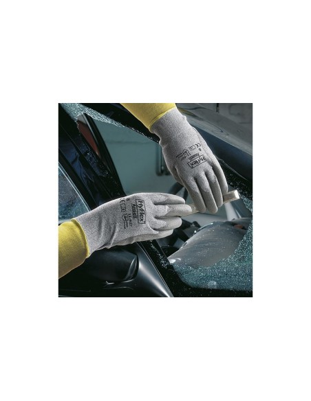 HYFLEX Palma recub. PU forro nylon gris y alg.Kevlar/Lycra (minimo 12 pares) EN388