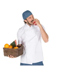 CHAQUETA DE COCINA UNISEX BOTÓN FORRADO M/C BLANCA