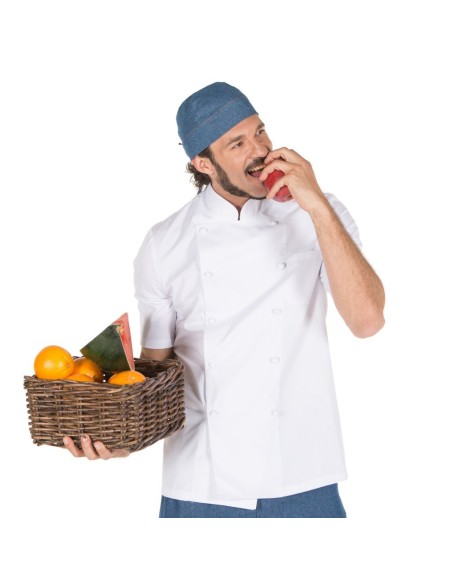 CHAQUETA DE COCINA UNISEX BOTÓN FORRADO M/C BLANCA